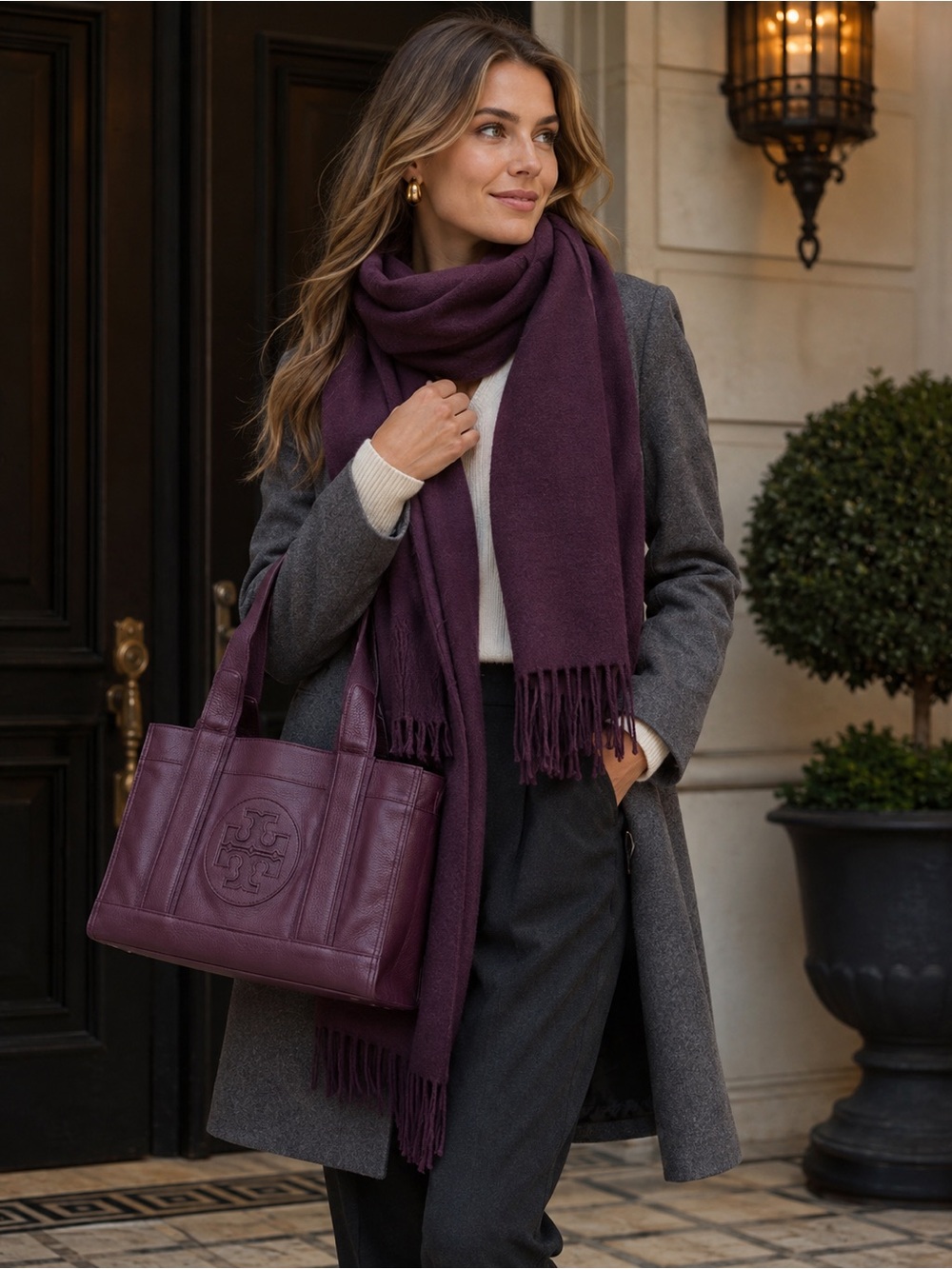 Tory Burch Plum Leather Tote Bag